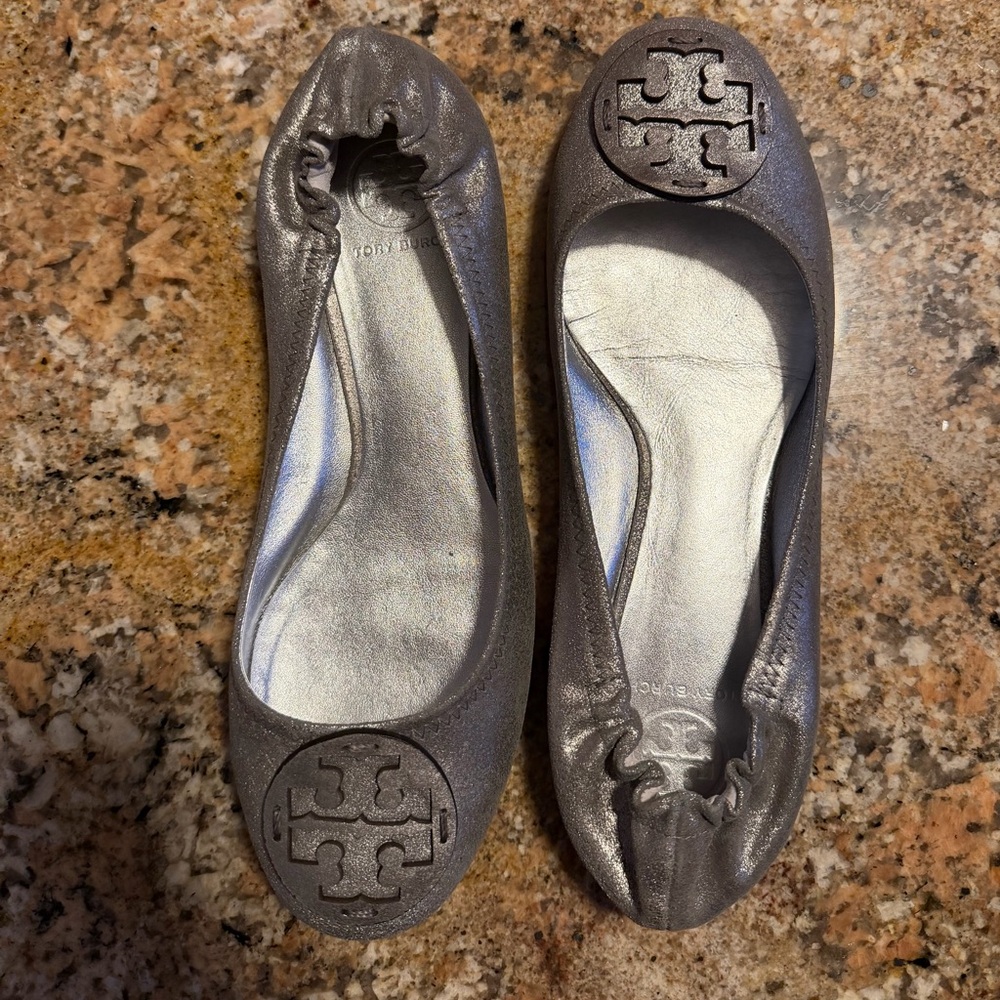 Tory Burch Dark Silver Reva Flats